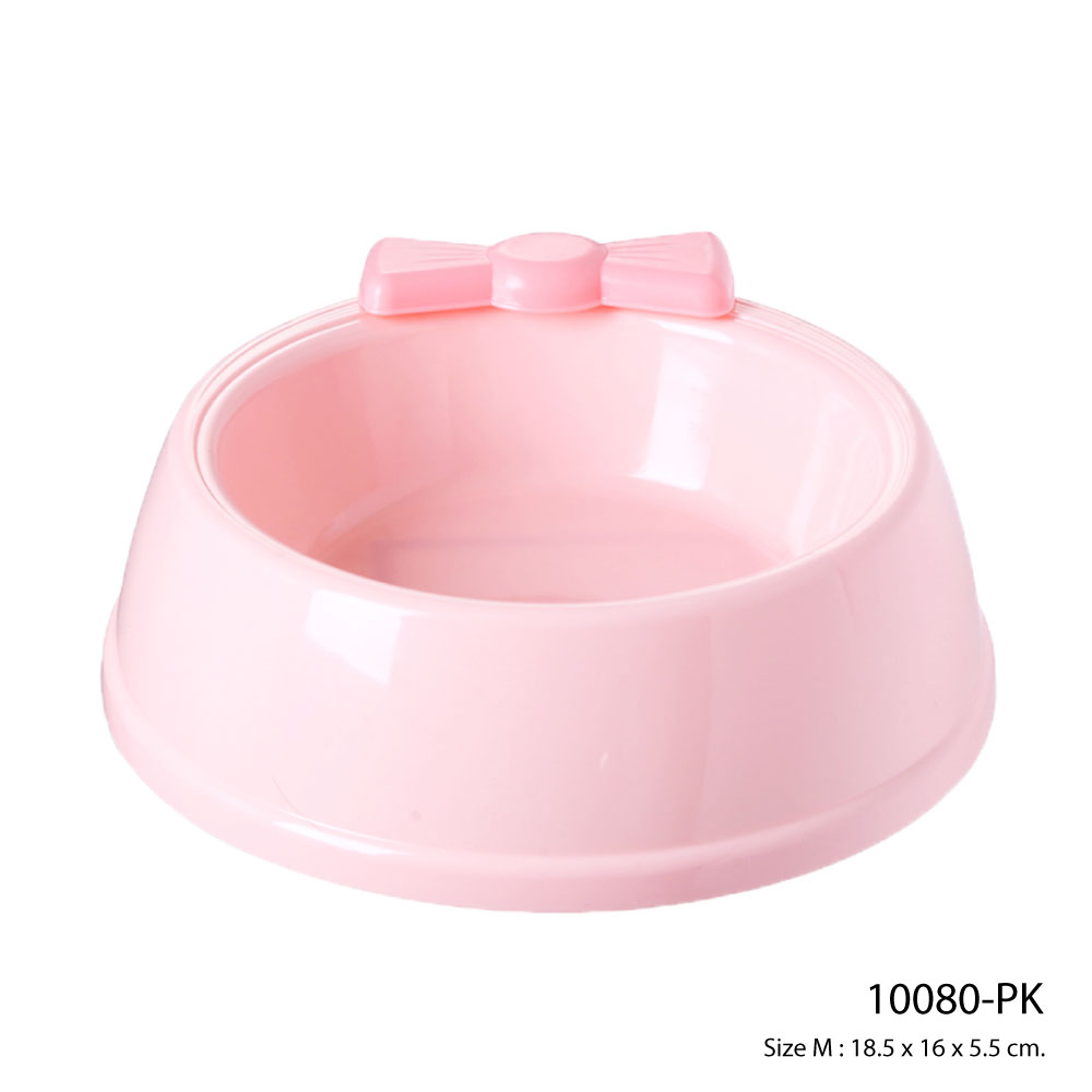 Pet Bowl ชามอาหารสัตว์เลี้ยง ชามน้ำ พลาสติกหนาพิเศษ สำหรับสุนัขและแมว Size M ขนาด 18.5x16x5.5 ซม. (สีชมพู)