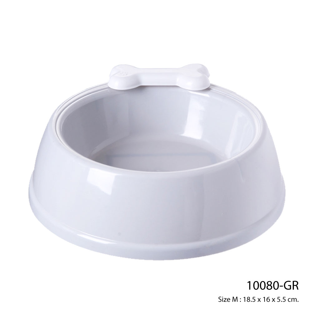 Pet Bowl ชามอาหารสัตว์เลี้ยง ชามน้ำ พลาสติกหนาพิเศษ สำหรับสุนัขและแมว Size M ขนาด 18.5x16x5.5 ซม. (สีเทา)