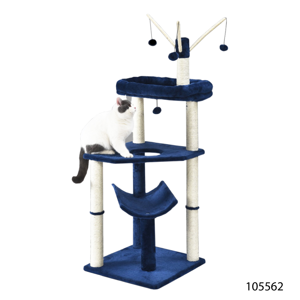 Kanimal Navy Cat Tree ของเล่นแมว คอนโดแมว 3 ชั้น พร้อมเสาข่วนเล็บ บ้านแมว สำหรับแมวทุกวัย Size XL ขนาด 49x49x135 ซม.