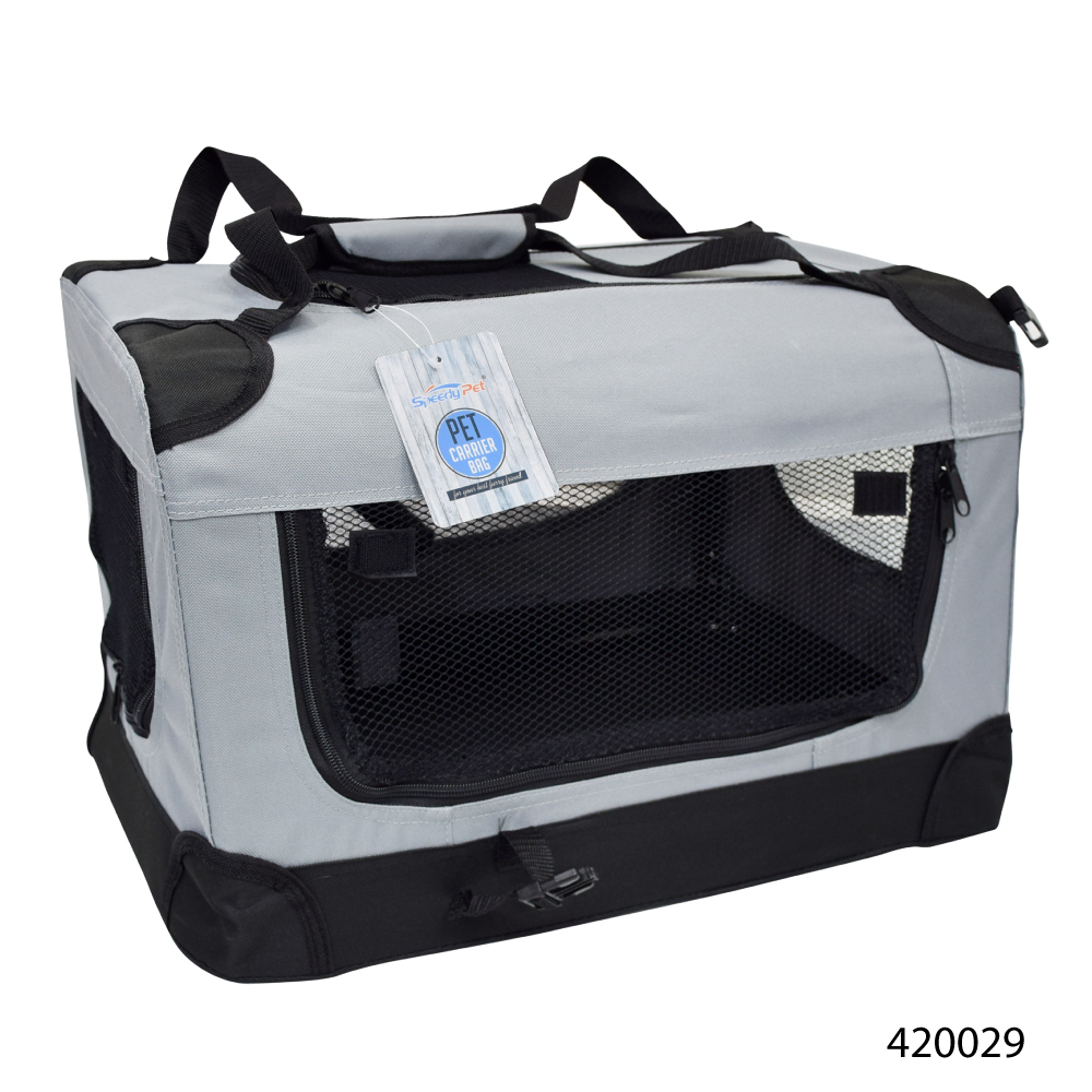 Folding Fabric Pet Carrier เต็นท์สี่เหลี่ยม คอกผ้าพับได้ พร้อมหูหิ้ว สำหรับสุนัขและแมว Size M ขนาด 50x35x35 ซม. (สีเทา)