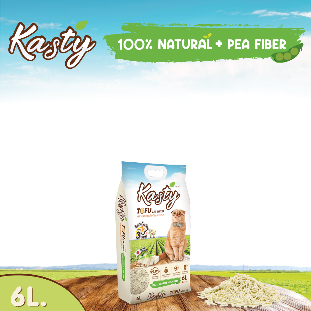 Kasty Tofu Litter 6L. ทรายแมวเต้าหู้ สูตร Original ไร้ฝุ่น จับตัวเป็นก้อน ทิ้งชักโครกได้ สำหรับแมวทุกวัย บรรจุ 2.72 กิโลกรัม