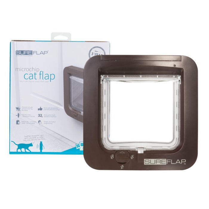 Microchip Cat Flap ประตูเข้า-ออก สำหรับผนังทุกประเภท ติดตั้งง่าย อ่าน Microchip/RFID สำหรับสุนัขและแมว 5Kg. ขนาด 21x21 ซม. (สีน้ำตาล)