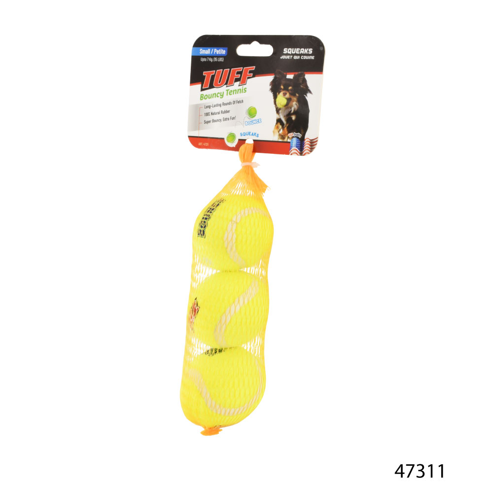 TUFF Tennis Ball ของเล่นสุนัข ของเล่นลูกเทนนิส บีบมีเสียง เด้งได้ สำหรับสุนัขพันธุ์เล็ก Size S ขนาด 4.7 ซม. (3ลูก/แพ็ค)