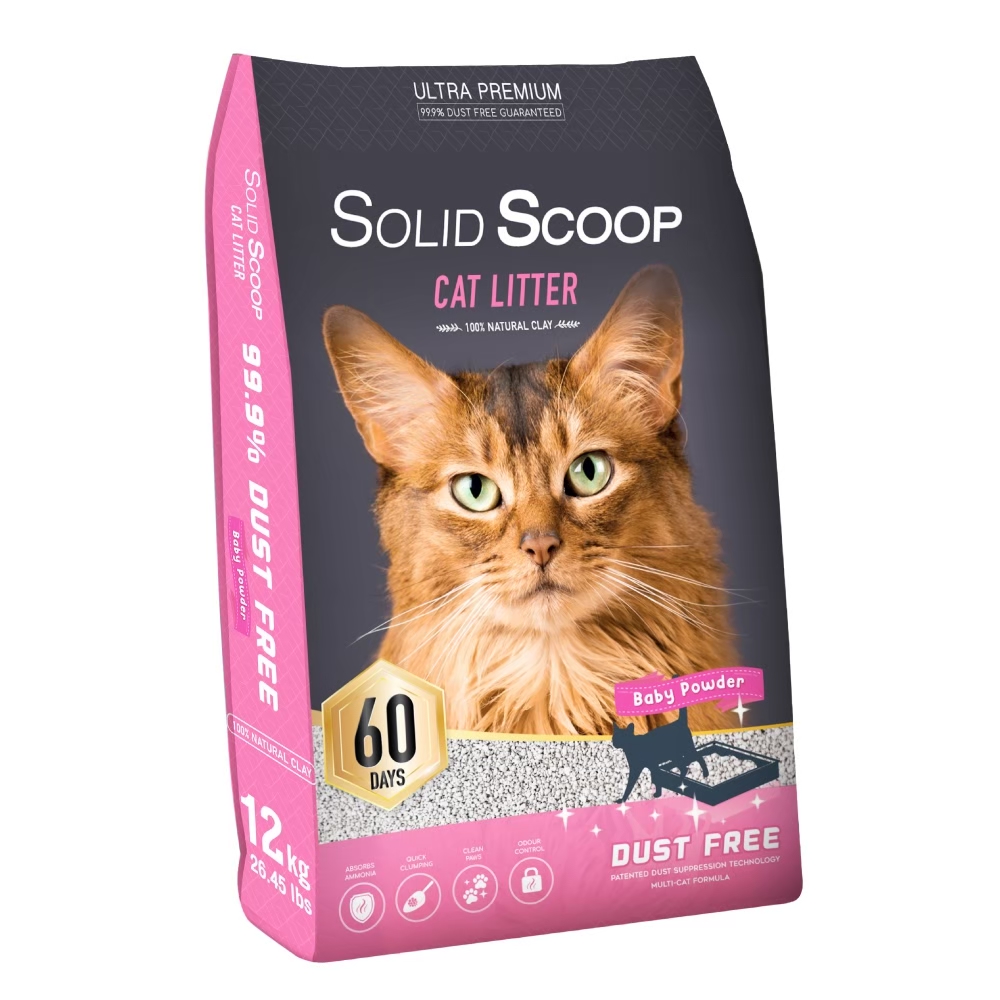 Solid Scoop Baby Powder ทรายแมวภูเขาไฟ กลิ่นแป้งเด็ก ไร้ฝุ่น 99.9% สำหรับแมวทุกสายพันธุ์ บรรจุ 12 กิโลกรัม (15 ลิตร)