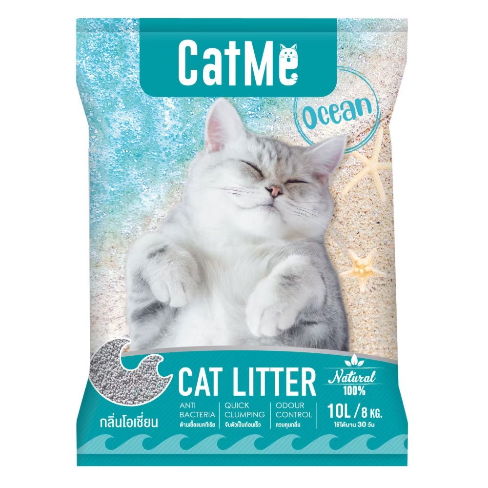 CatMe Litter 10 L. ทรายแมว ทรายหินภูเขาไฟ กลิ่น Ocean จับตัวเป็นก้อนเร็ว กลิ่นหอมสดชื่น บรรจุ 10 ลิตร (8 Kg.)