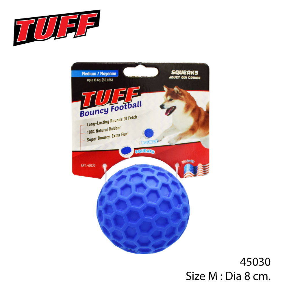 TUFF Bouncy Football ของเล่นสุนัข ของเล่นลูกบอลยาง บีบมีเสียง สำหรับสุนัขพันธุ์กลาง-ใหญ่ Size M ขนาด 8 ซม.