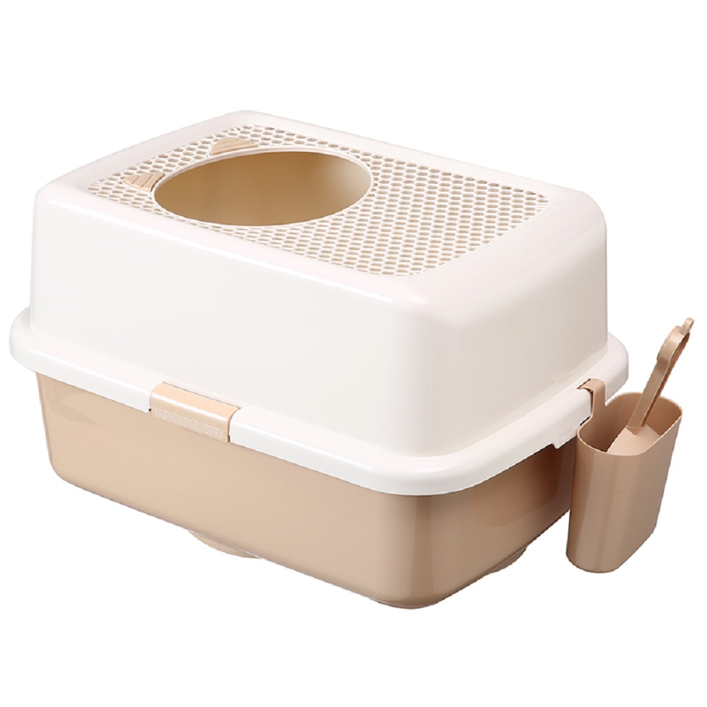 Cat Toilet ห้องน้ำแมว กระบะทราย รุ่นเข้าออกด้านบน กันทรายเลอะ Size XL ขนาด 58x40x33 ซม. แถมฟรี! ที่ตักทราย (สีเบจ)