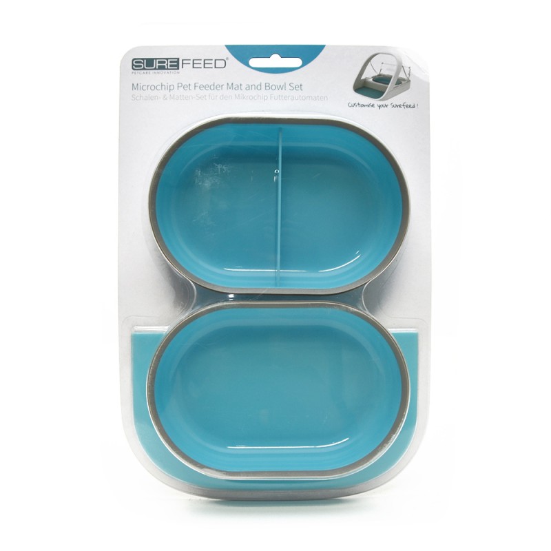 Microchip Feeder Bowl Set ชุดชามให้อาหาร และแผ่นรองที่ให้อาหารอัตโนมัติรุ่น Sensor และ Microchip สุนัขและแมว ความจุ 400 มล. (สีฟ้า)