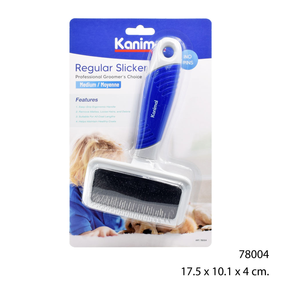 Kanimal Regular Slicker Brush แปรงสลิคเกอร์ แปรงหวีขนสุนัข แปรงแมว หวีสางขน (ไร้หมุด) Size M ขนาด 17.5x10.1x4 ซม.