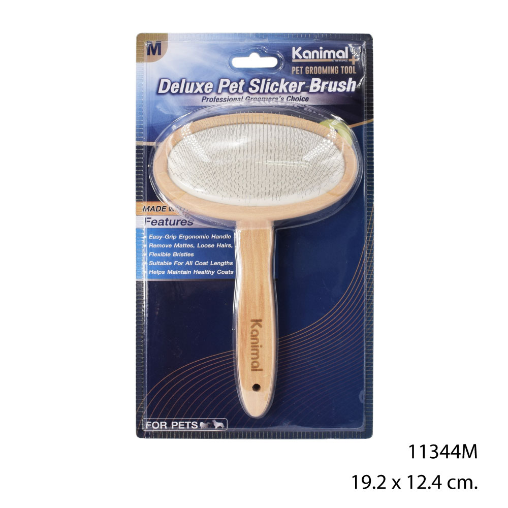 Kanimal Deluxe Pet Slicker Brush แปรงสลิคเกอร์ หวีสางขน (ไร้หมุด) สำหรับสุนัขและแมว Size M ขนาด 19.2x12.4 ซม.