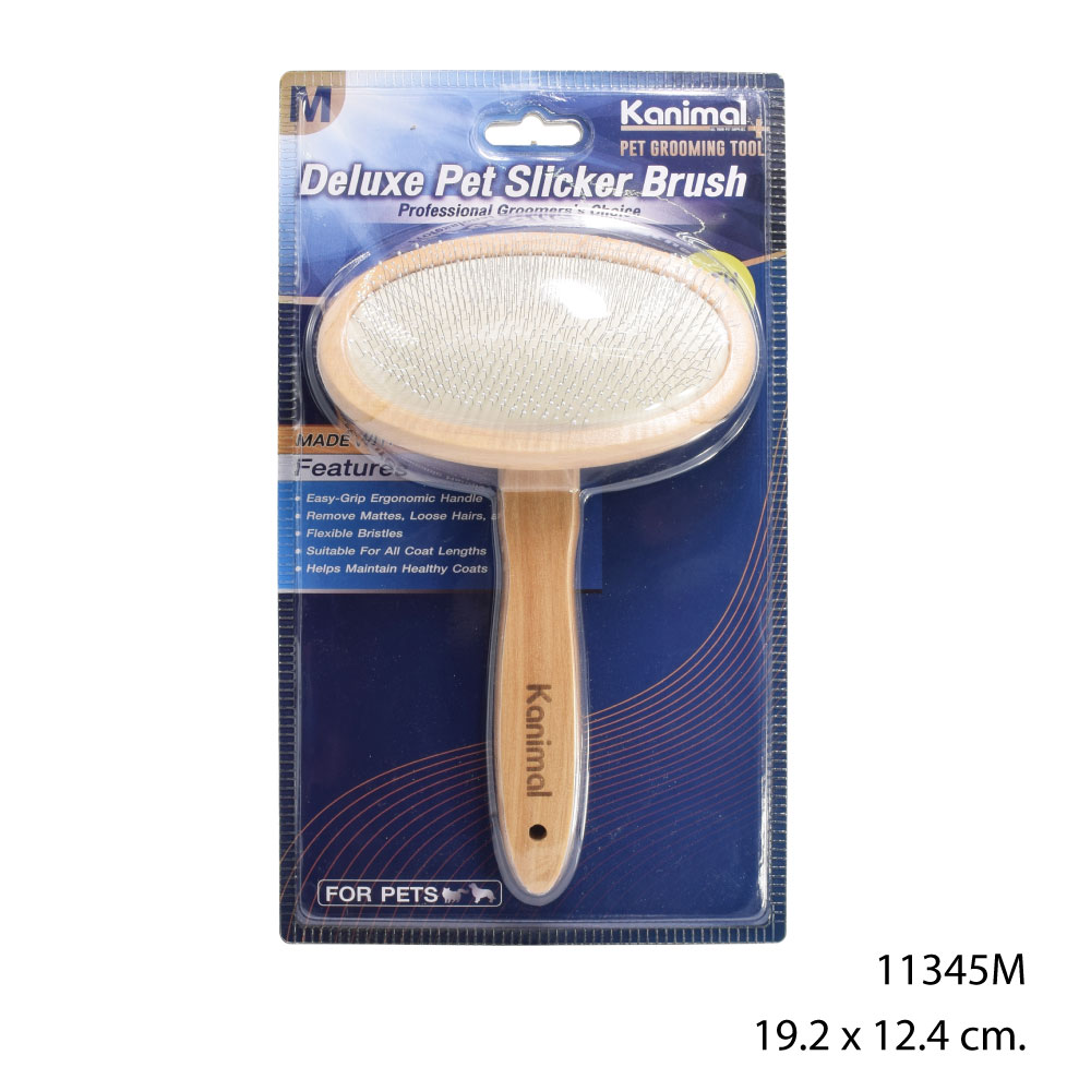 Kanimal Deluxe Pet Slicker Pin Brush แปรงสลิคเกอร์ หวีสางขน (มีหมุด) สำหรับสุนัขและแมว Size M ขนาด 19.2x12.4 ซม.