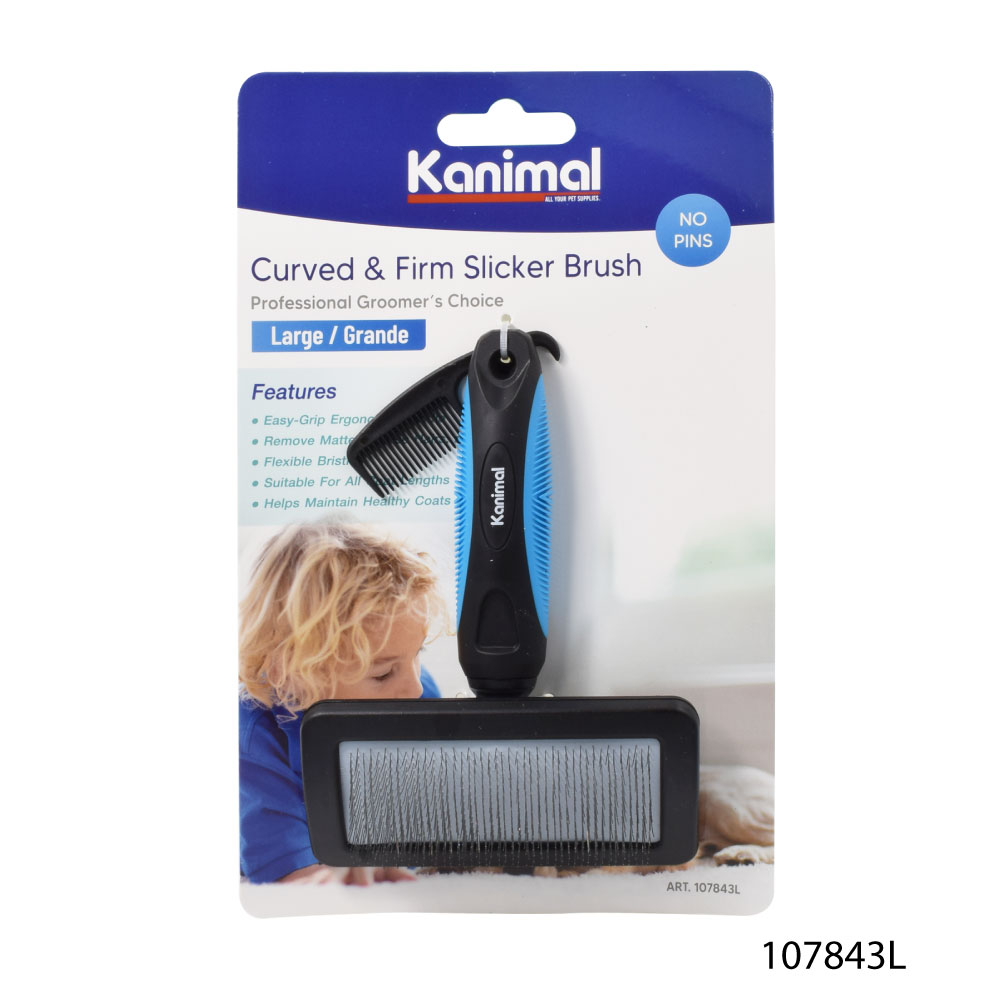 Kanimal Slicker Brush แปรงสลิคเกอร์ แปรงหวีขน พร้อมหวีพกพา ช่วยสางขน สำหรับสุนัขและแมว Size L ขนาด 17.5x12 ซม.