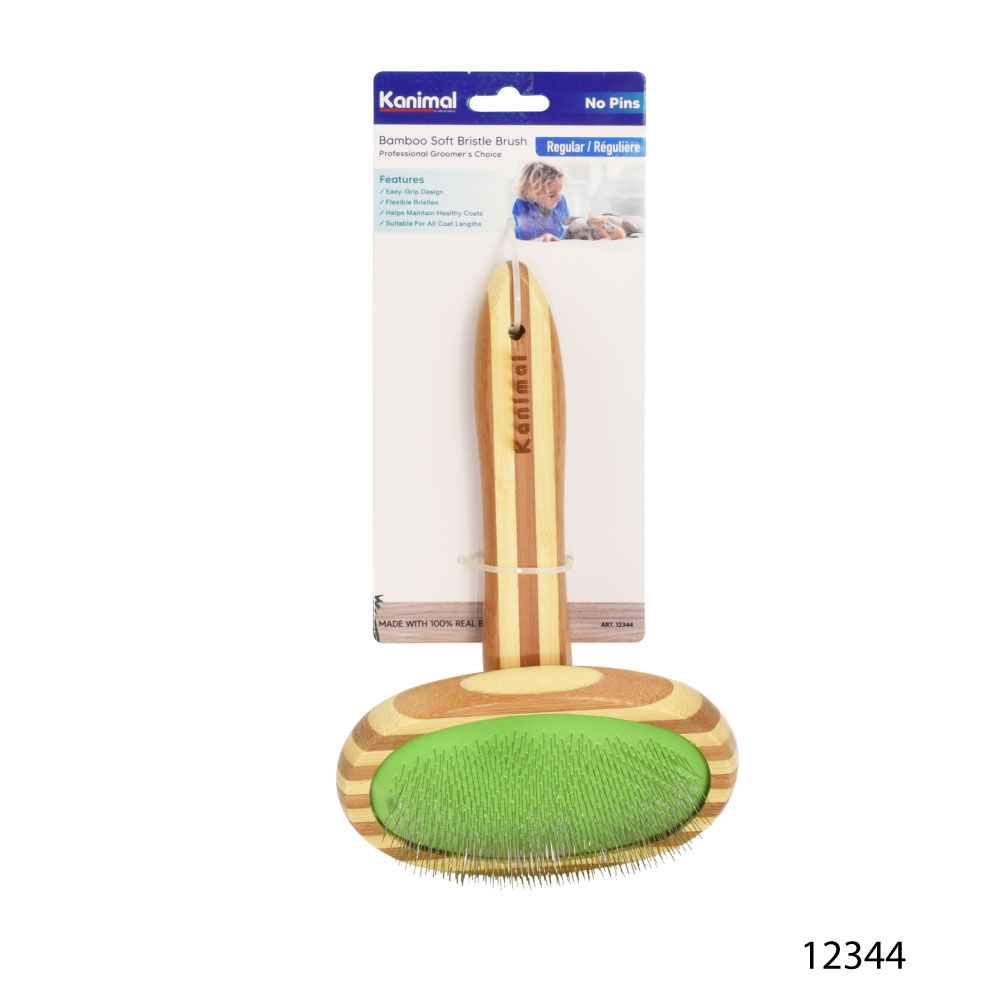 Kanimal Bamboo Oval Slicker Brush แปรงสลิคเกอร์ หวีสางขน (ไร้หมุด) สำหรับสุนัขและแมว Size M ขนาด 12x19 ซม.