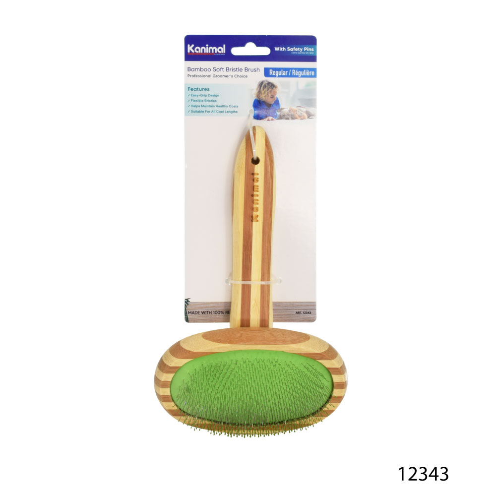 Kanimal Bamboo Oval Slicker Brush แปรงสลิคเกอร์ หวีสางขน (มีหมุด) สำหรับสุนัขและแมว Size M ขนาด 12x19 ซม.