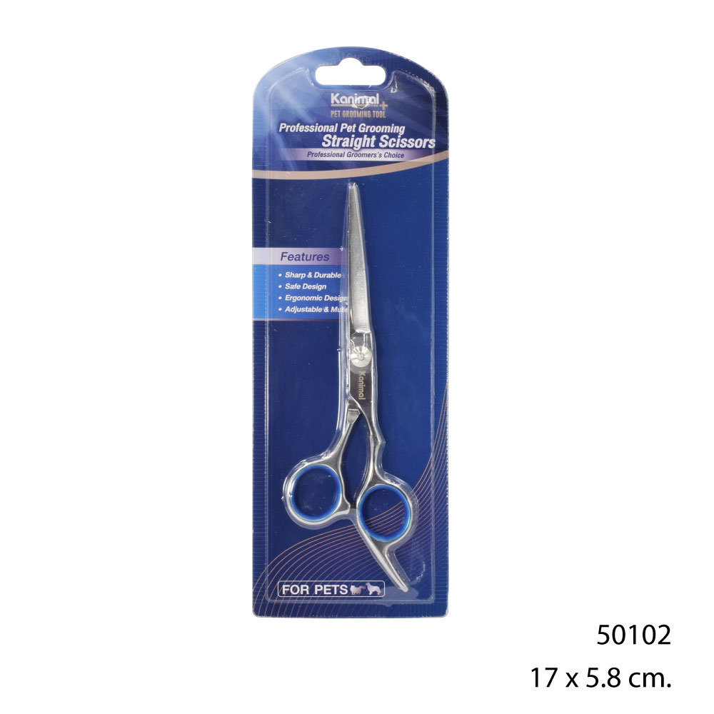 Kanimal Straight Scissors กรรไกรตัดขน เล็มขน ใช้งานง่าย จับถนัดมือ สำหรับสุนัขและแมว ขนาด 17x5.8 ซม. (ตัดขน)