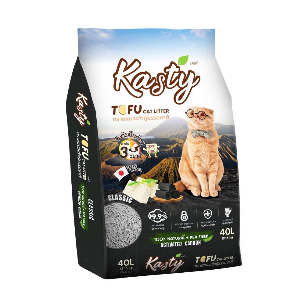 Kasty Natural Tofu Cat Litter 40 L. ทรายแมวเต้าหู้ธรรมชาติ สูตร Classic ไร้ฝุ่น จับตัวเป็นก้อน ทิ้งชักโครกได้ สำหรับแมวทุกวัย บรรจุ 18.16 กิโลกรัม