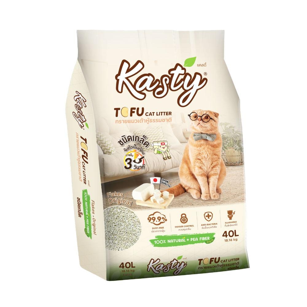 Kasty Flakes Natural Tofu Cat Litter 40 L. ทรายแมวเต้าหู้ธรรมชาติ ชนิดเกล็ดละเอียด สูตร Original จับตัวเป็นก้อน ทิ้งชักโครกได้ สำหรับแมวทุกวัย บรรจุ 18.16 กิโลกรัม