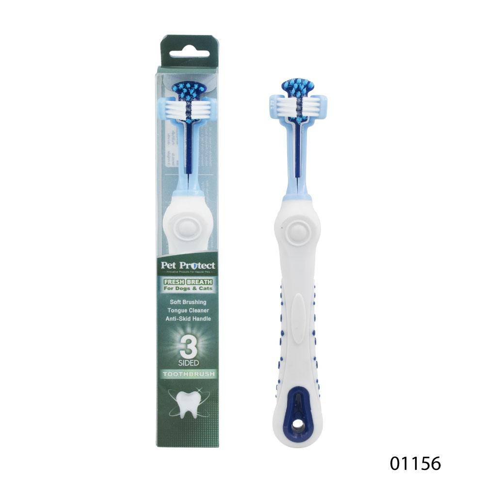 Pet Protect 3-Sided Toothbrush แปรงสีฟันสำหรับสัตว์เลี้ยง รุ่นแปรงสีฟัน 3 ด้าน สำหรับสุนัขและแมว ขนาด 17 x 2.3 ซม.